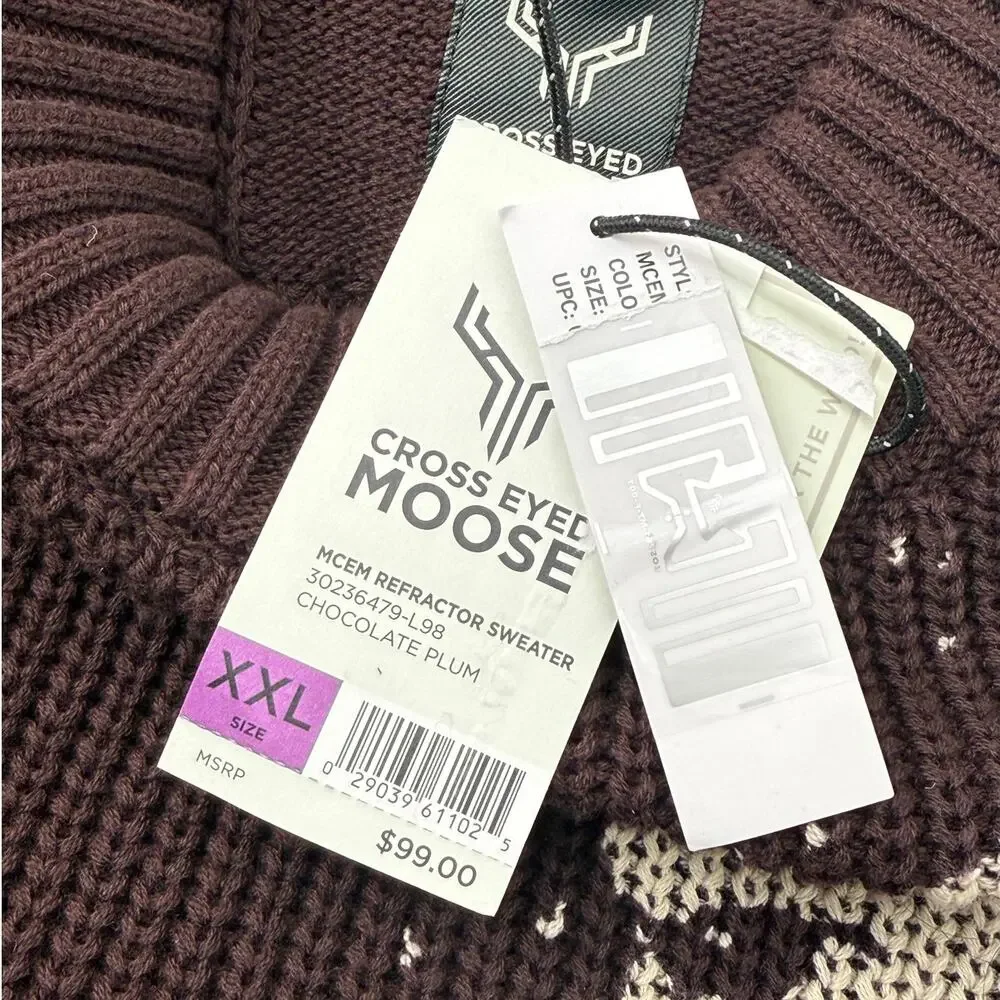 Cross Eyed Moose Mens Refractor Crew Neck Knit Sweater Sz XXL Brown Plum